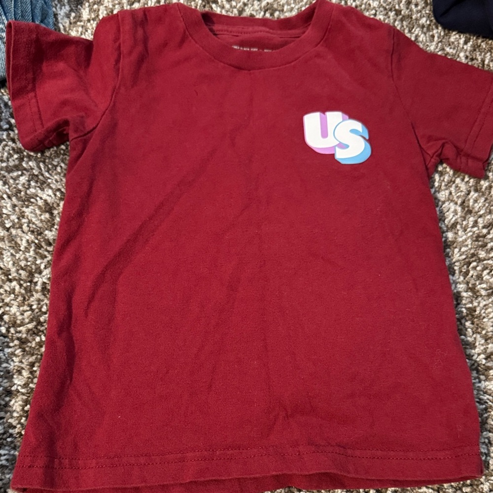 Kith Kids Burgundy Tee with 'US' Design